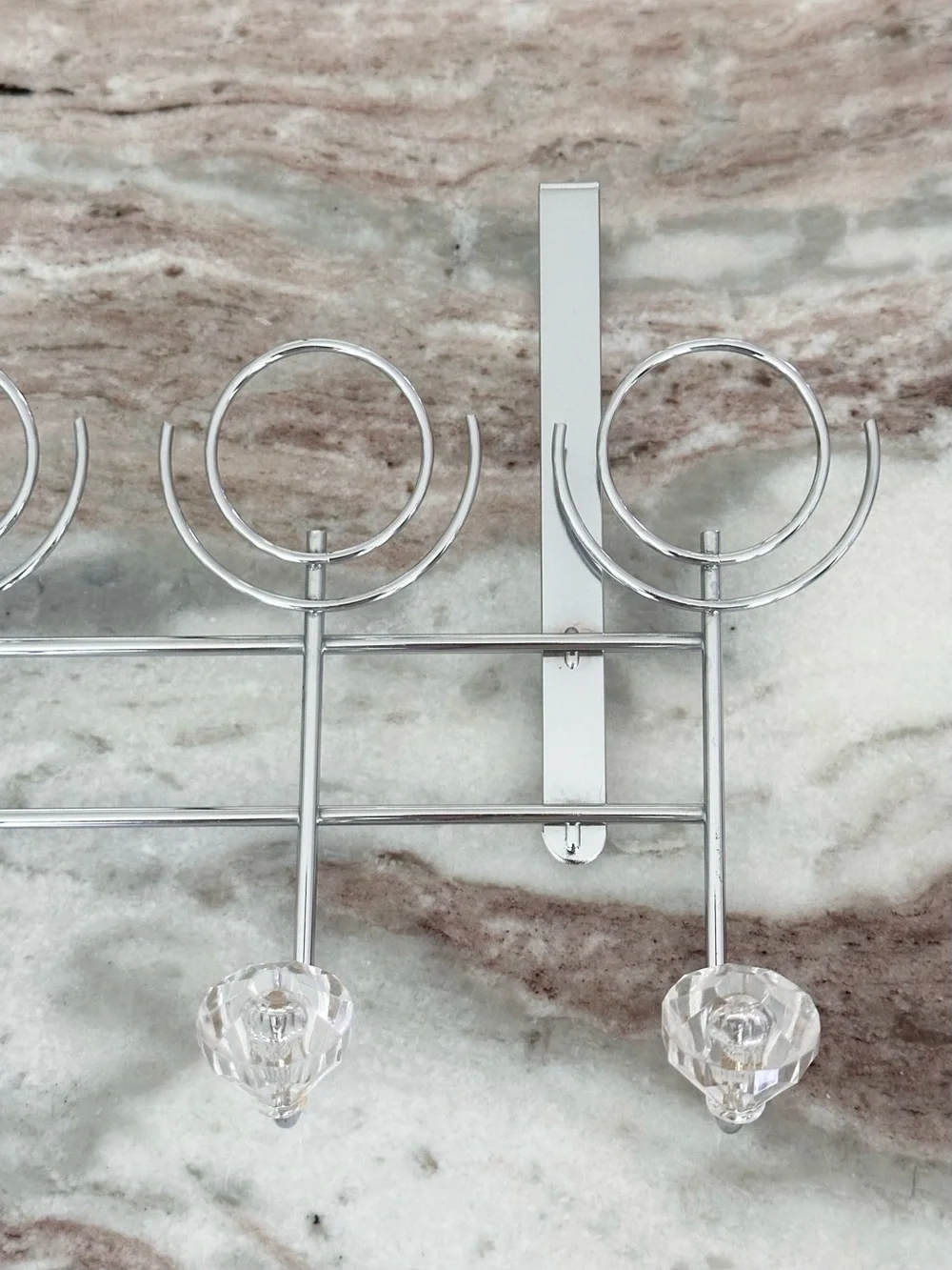 Over the Door Hanging Rack with 5 Faux Crystal Knobs Hooks